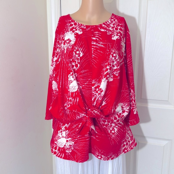 Cute Keyhole Neckline Summer Top Orange & White Size Large - Picture 1 of 10